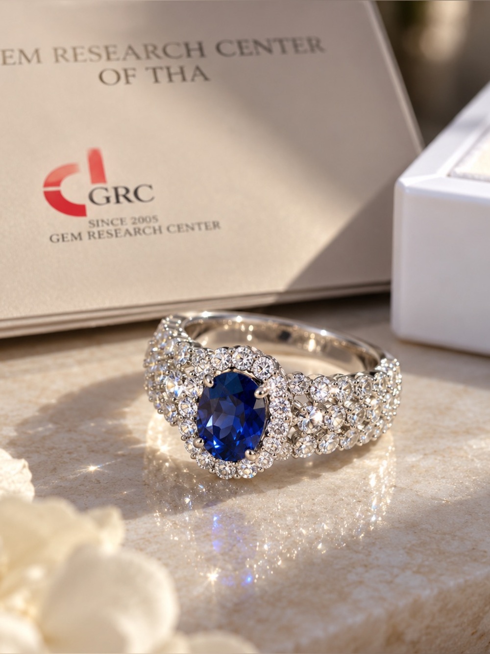 Brand New Royal Blue Lab Grown Sapphire Ring S925 w/ GRC Report